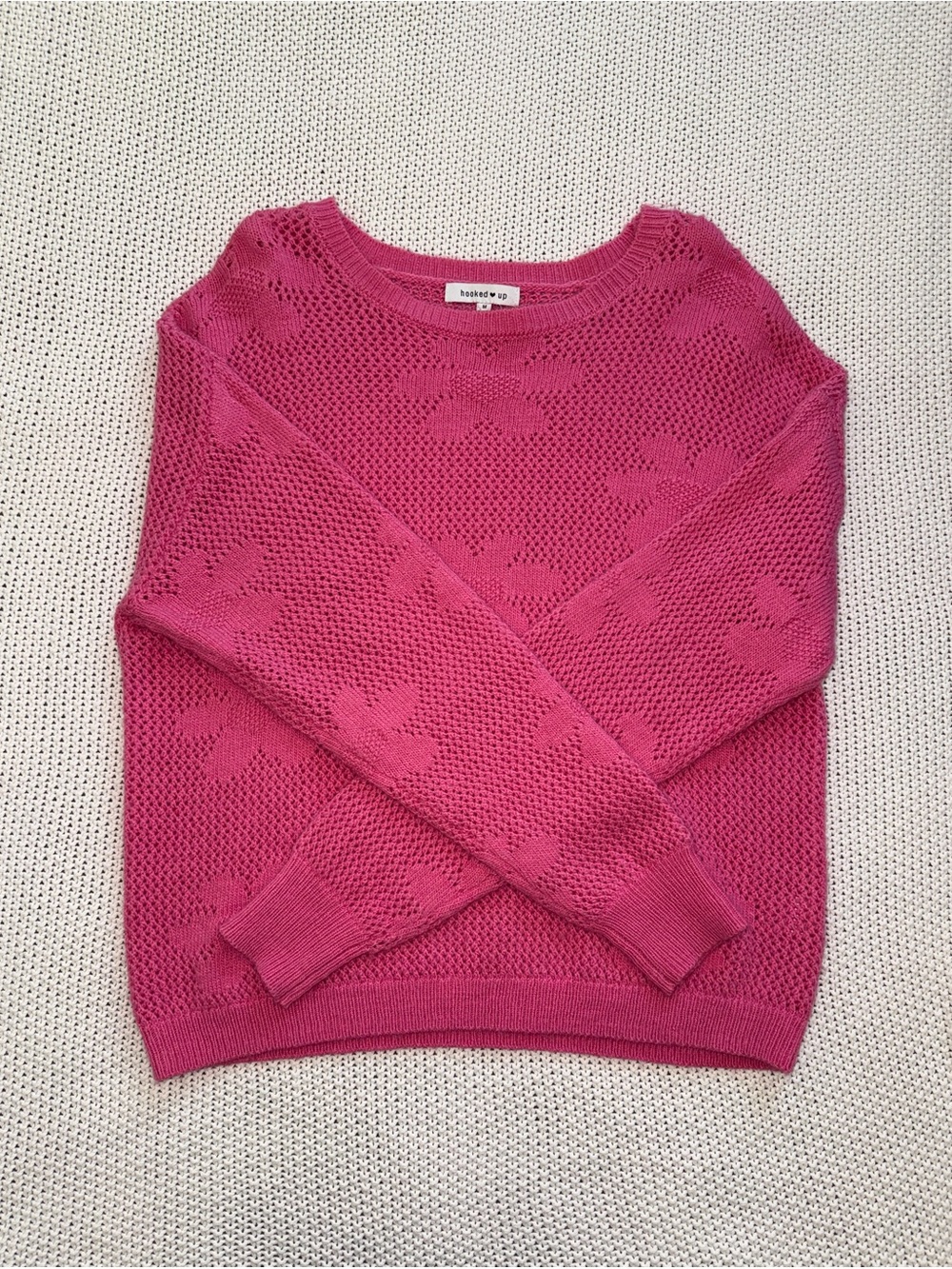 Open-Knit Floral Crewneck Sweater